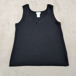 Worthington Y2K Knit Tank Top 1X Black Cotton Blend V-Neck Bow Coquette Office
